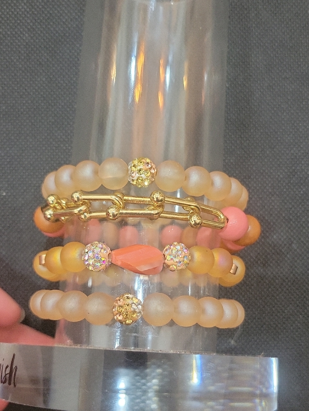 Erimish Pink and Orange Beaded Gold-Tone Bracelet Duo